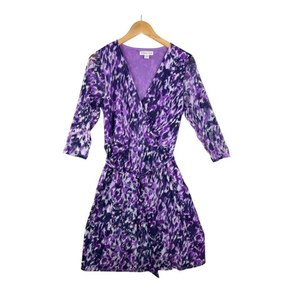 Coldwater Creek Printed 3/4 Sleeve V-neck Dress size Medium Black/Purple‎